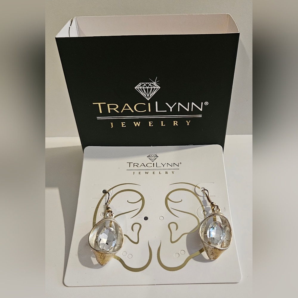 Traci Lynn Crystal Drop Earrings in Gold and Silver
